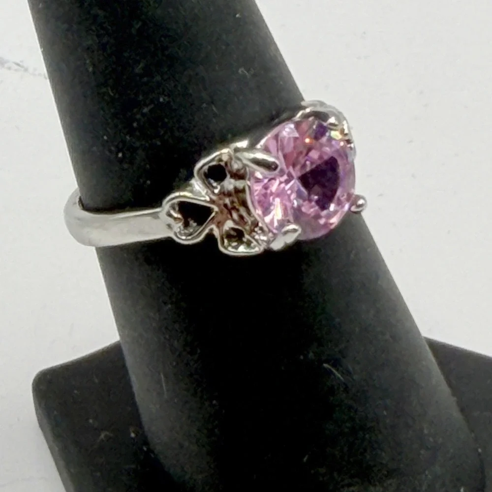 Pink Faceted Stone Ring Silver Tone Size 7.5 - New‎ Gift Ready